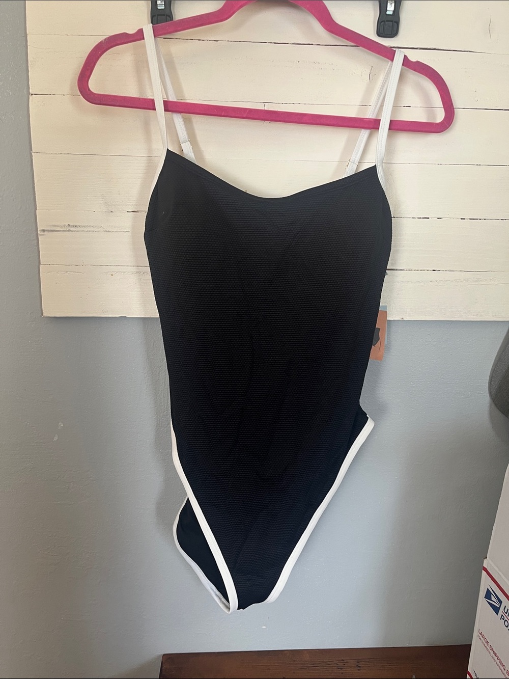 Black One-Piece Swimsuit with White Trim
